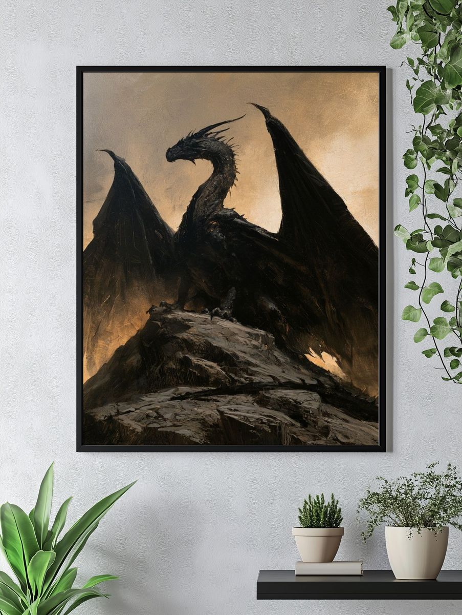 Dark Dragon on Rock Poster. — room view 4