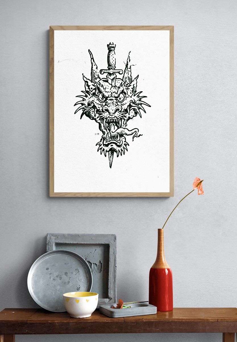 Dragon Sword Ink Print. — room view 3
