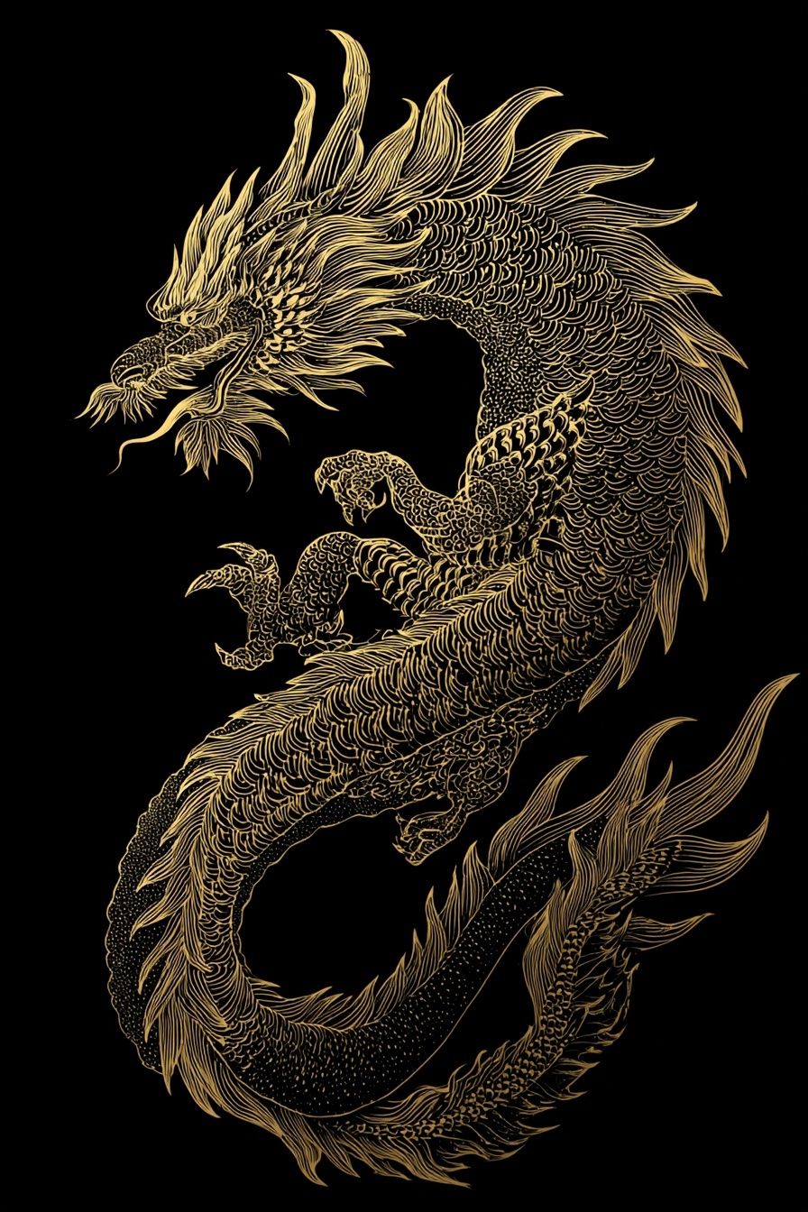 Golden Dragon Ink Poster. poster — illustration art