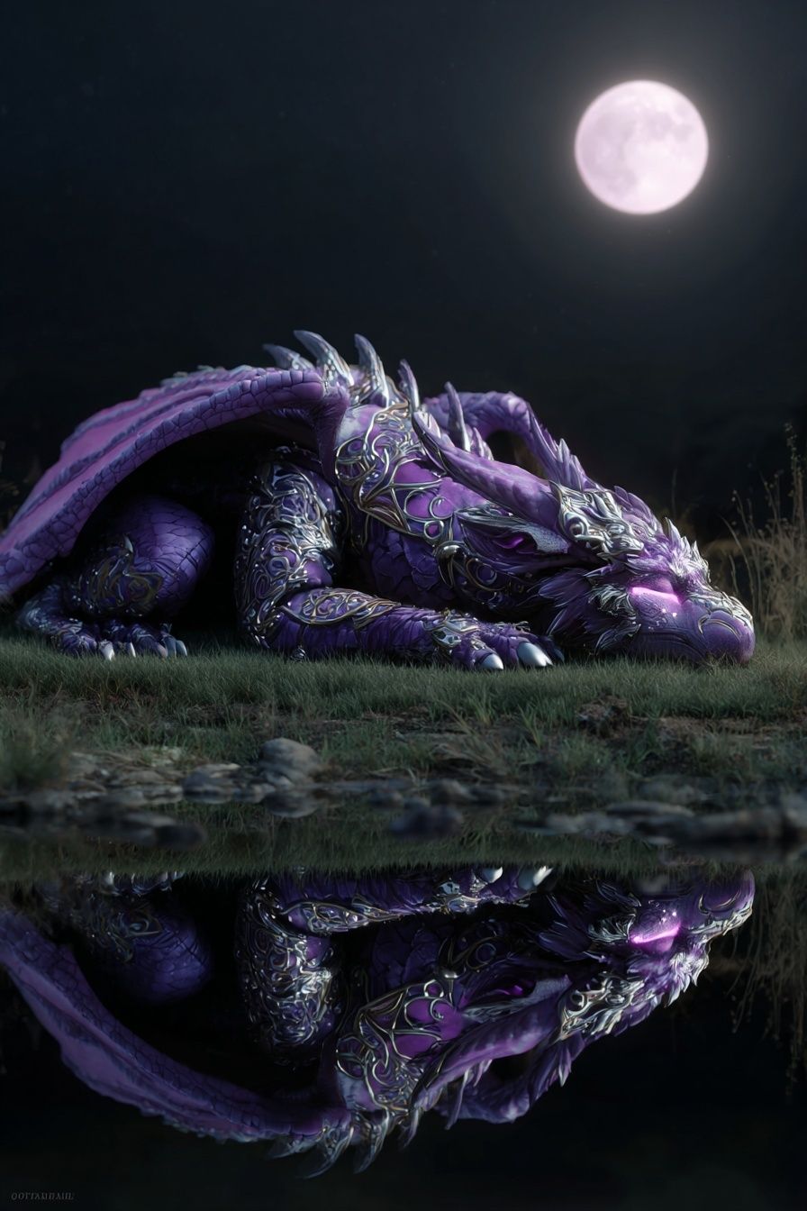 Majestic Purple Dragon — Fantasy Art Print. poster detail
