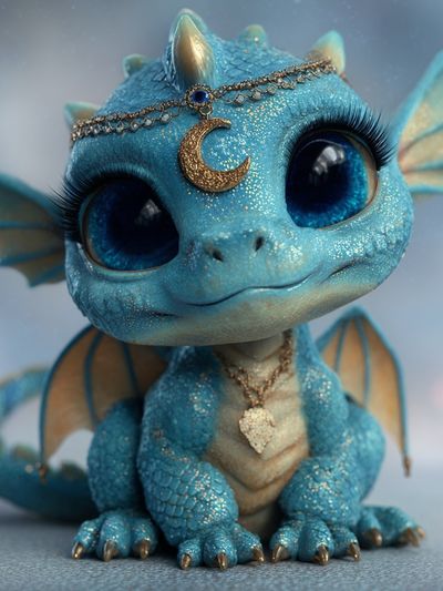 Cute Blue Dragon — Illustration Print. poster print