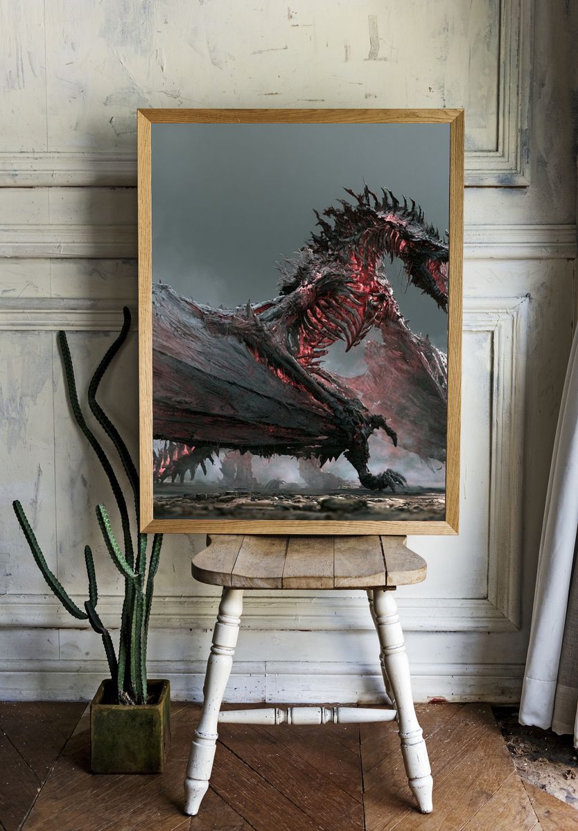 Crimson Dragon Fantasy Print. room preview