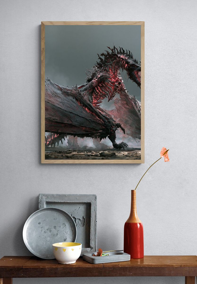 Crimson Dragon Fantasy Print. — room view 3