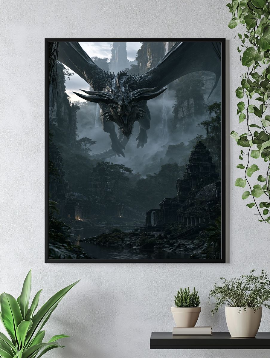 Dragon Over Misty Ruins Poster. — room view 4