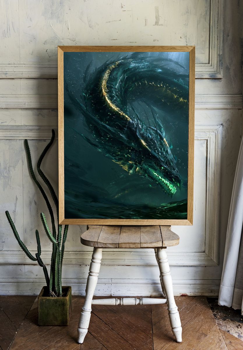 Emerald Dragon Fantasy Print. — room view 1