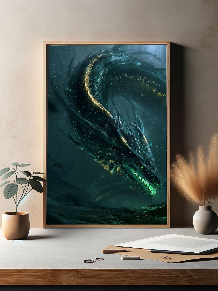 Emerald Dragon Fantasy Print. — room view 2