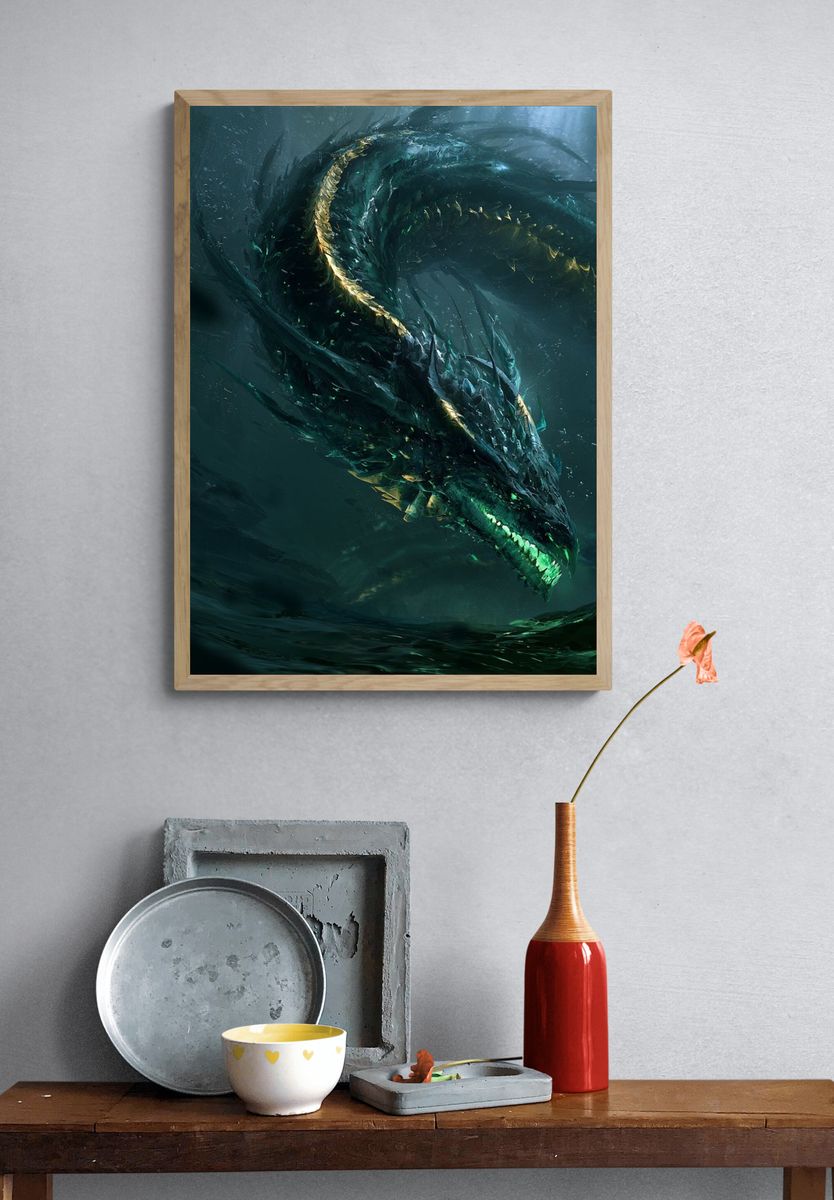 Emerald Dragon Fantasy Print. — room view 3