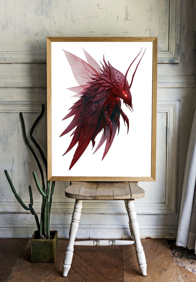 Crimson Dragon Digital Art Poster. room preview
