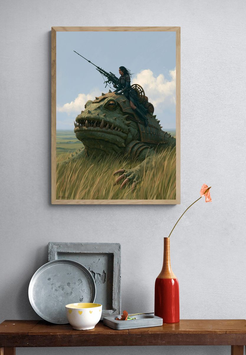 Dragon Rider Fantasy Illustration Poster. — room view 3