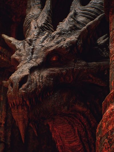 Crimson Dragon Head Fantasy Print. poster