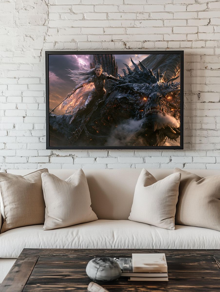 Dragon Rider Fantasy Illustration Poster. — room view 1