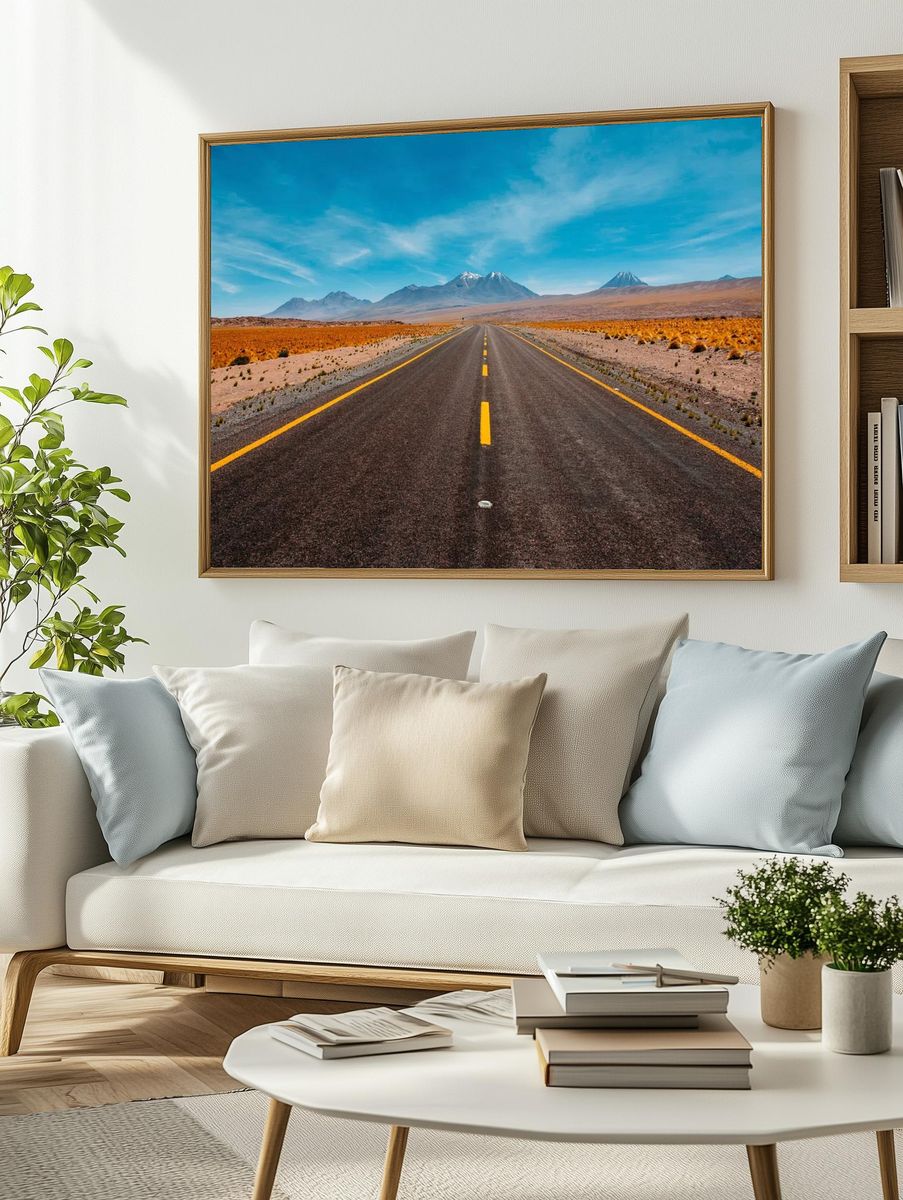 Desert Road with Mountains — Photography Print. — room view 2