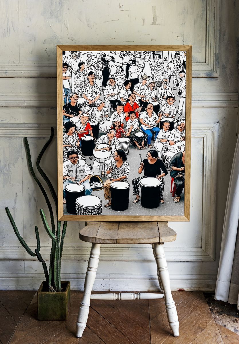 Community Drumming Celebration — Illustration Print room preview