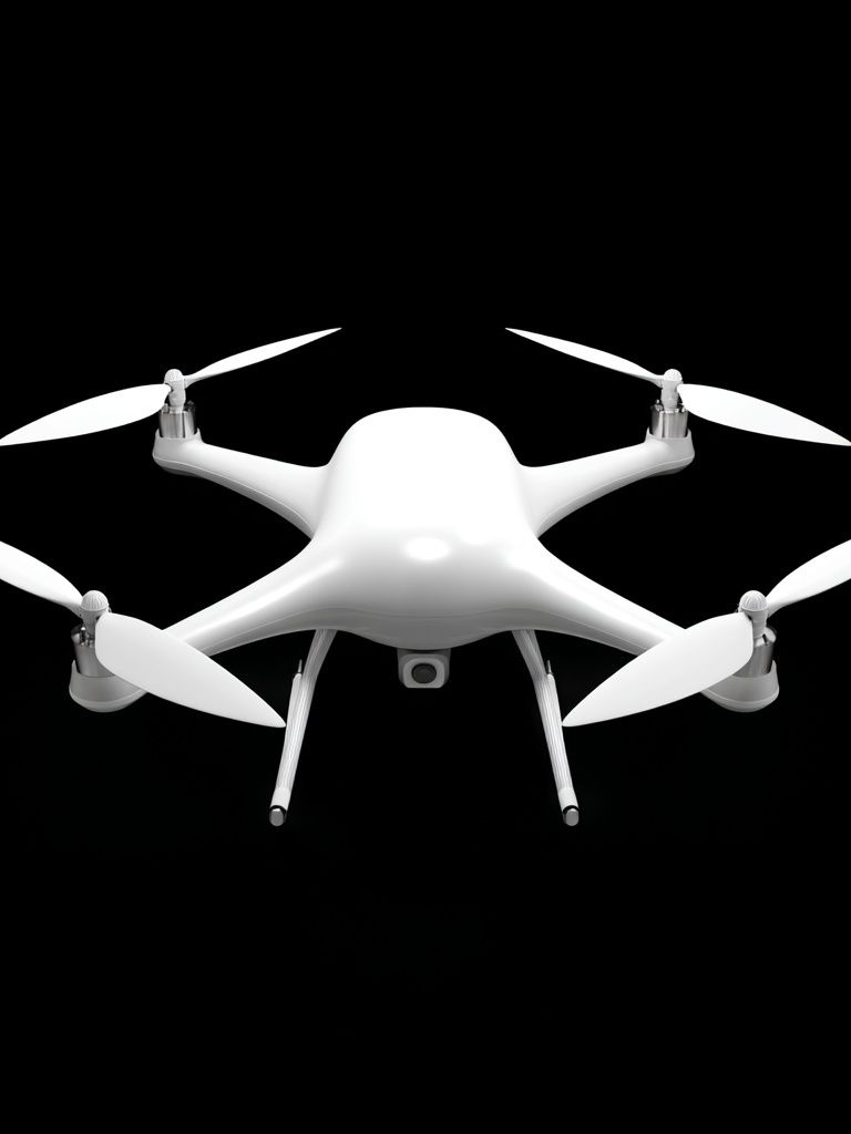 White Drone on Black Background Poster. poster detail