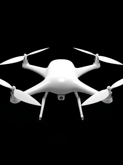 White Drone on Black Background Poster. poster print