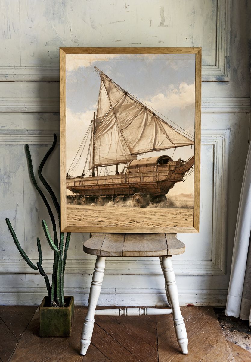 Desert Sail Ship Surrealism Poster. room preview