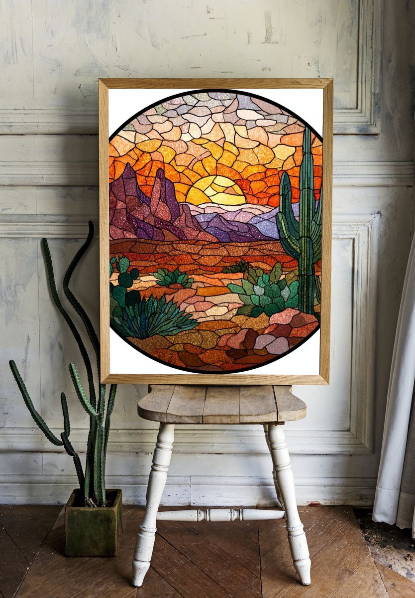 Desert Sunset Stained Glass Poster. — room view 1