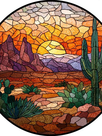 Desert Sunset Stained Glass Poster. poster print