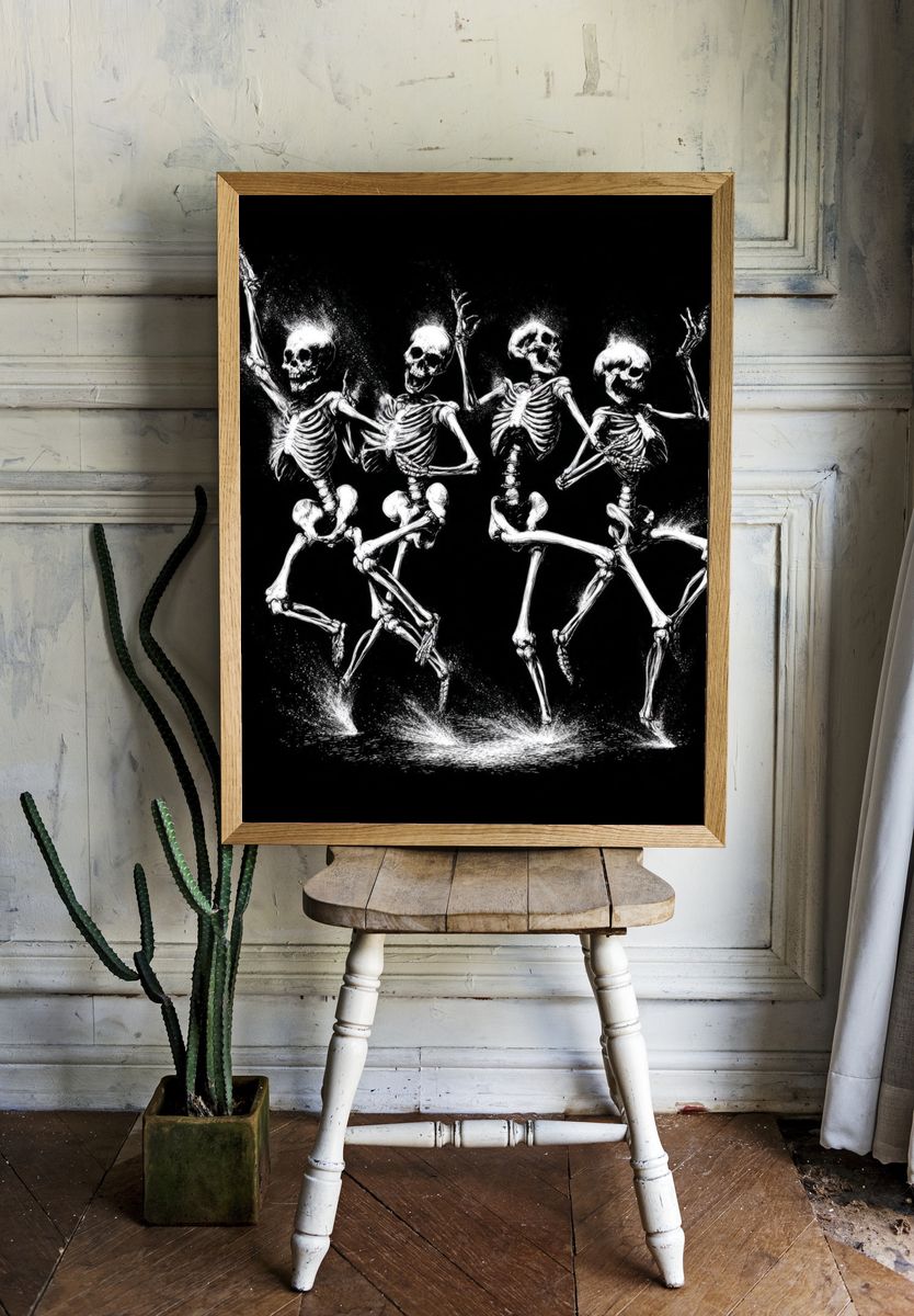 Dancing Skeletons — Illustration Print. room preview