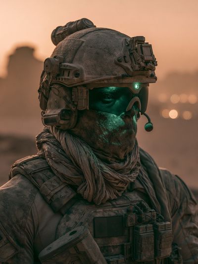 Desert Soldier Sci-Fi Portrait Poster. poster