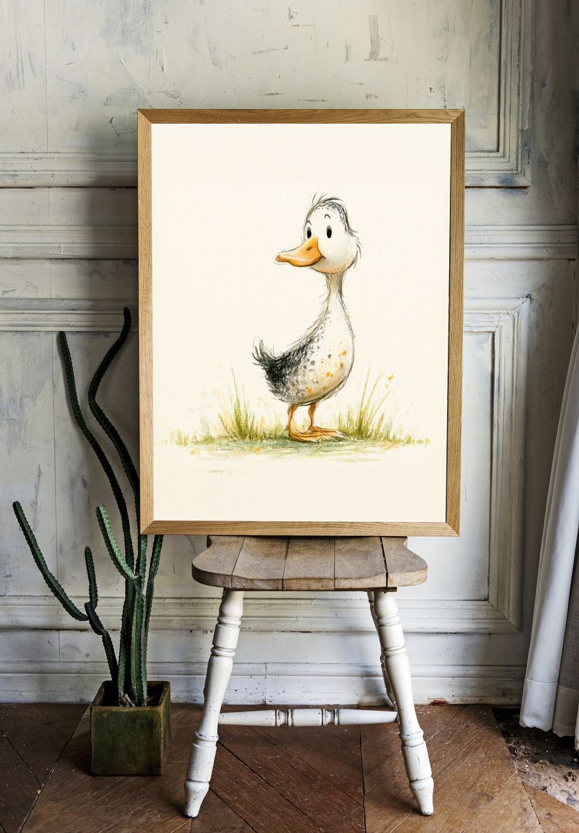Cute Duckling Watercolor Print. — room view 1