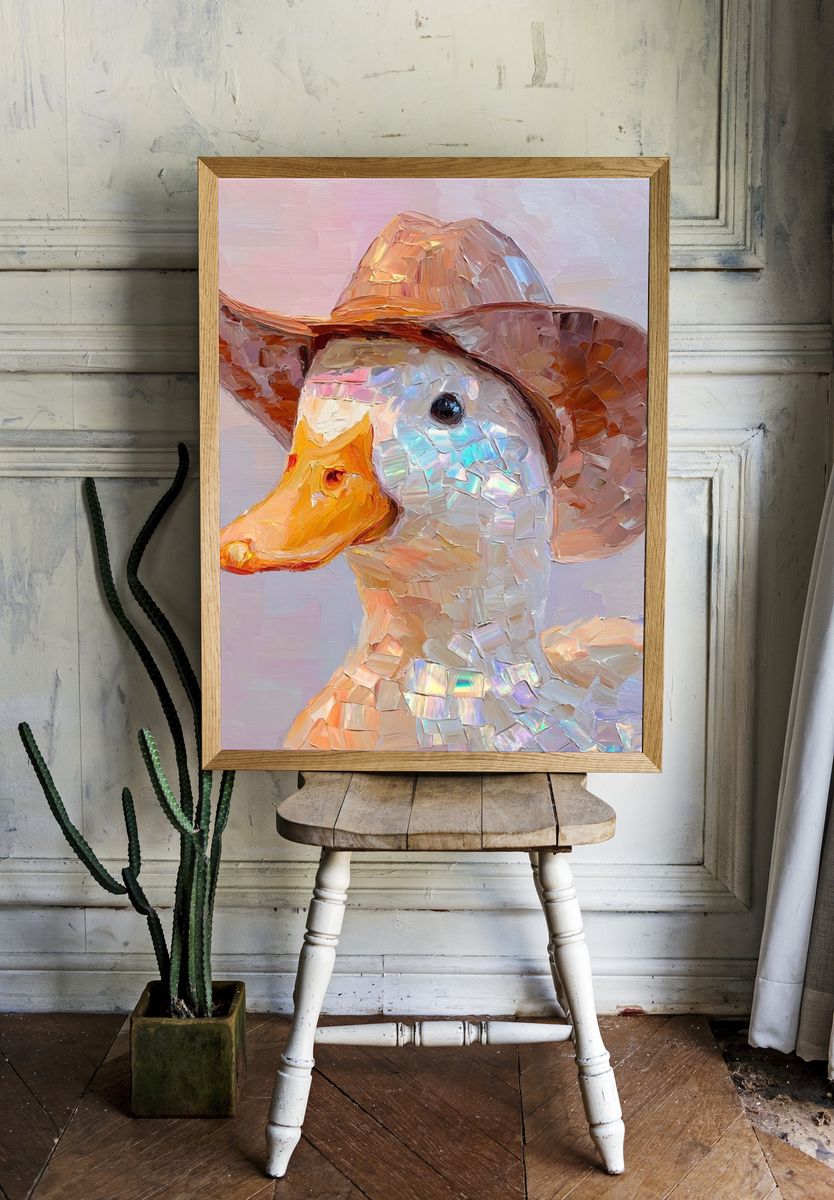 Duck in Cowboy Hat — Illustration Print. room preview