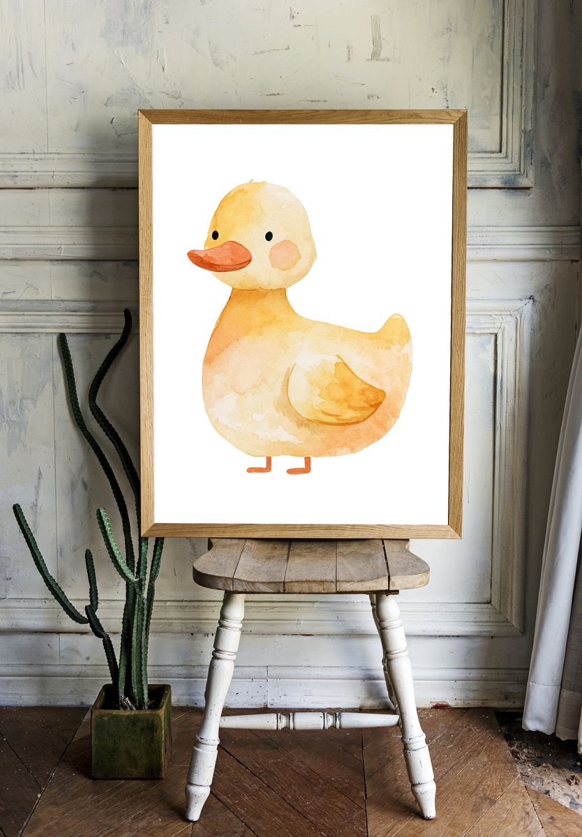 Cute Duck Watercolor Print. — room view 1