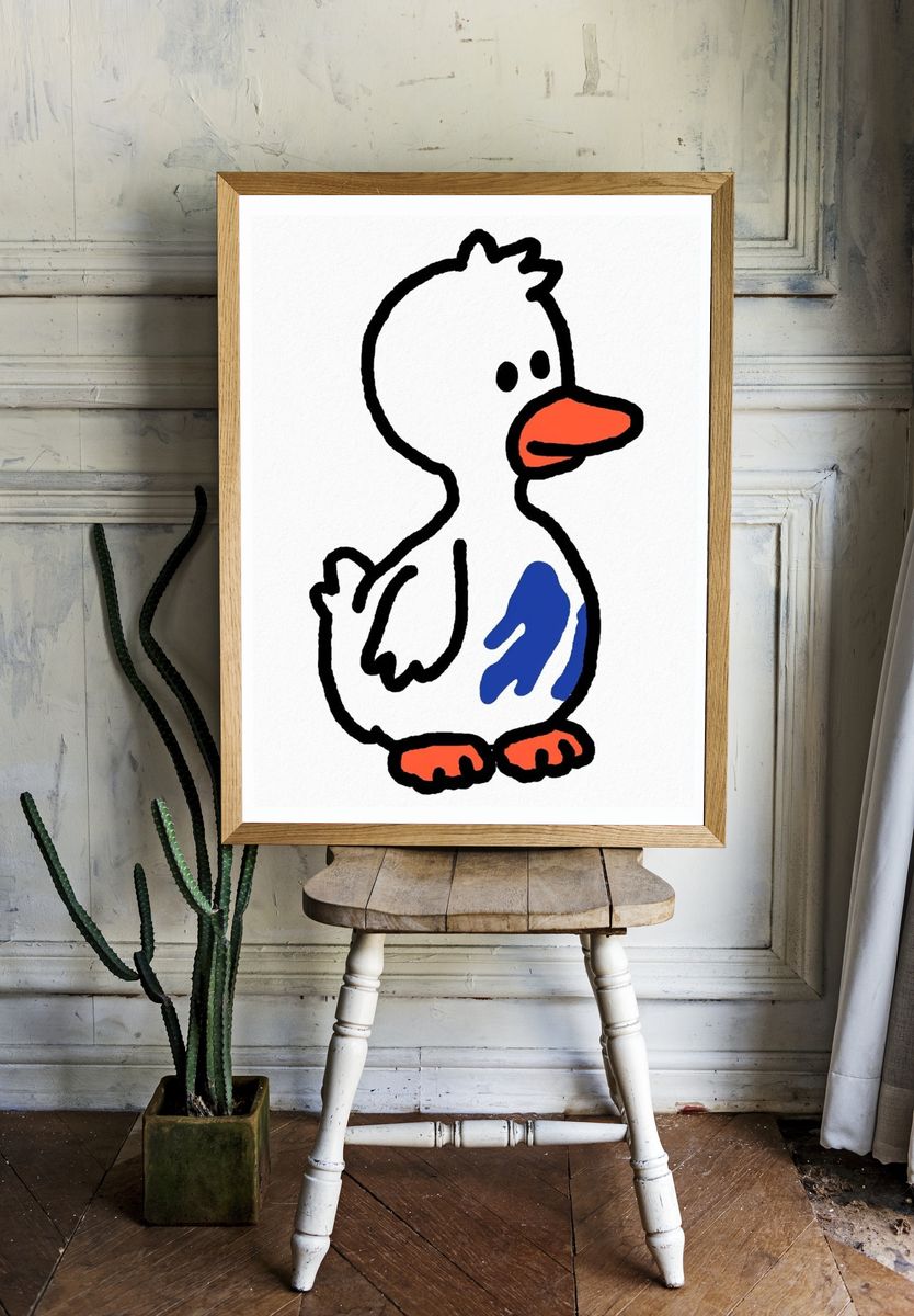 Playful Duck Illustration Poster. — room view 1