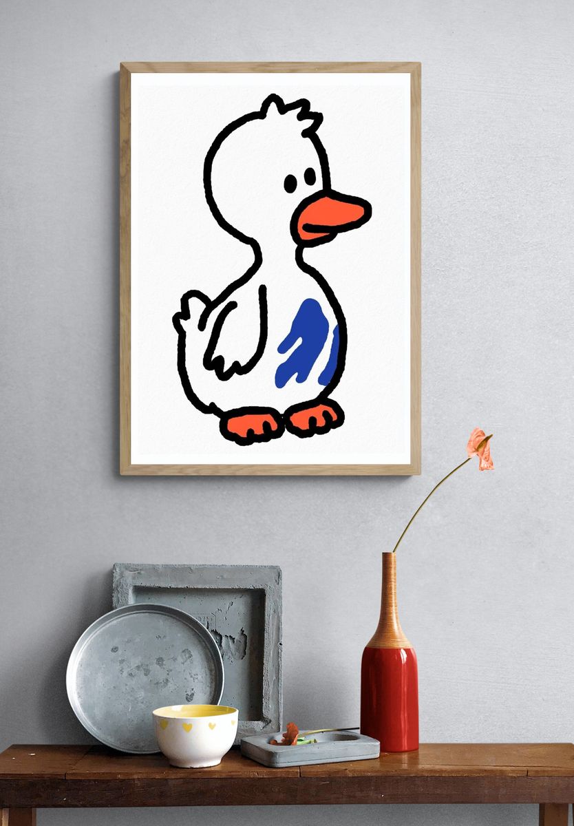 Playful Duck Illustration Poster. — room view 3