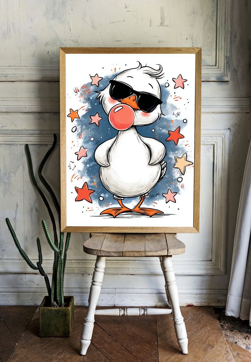 Cool Duck with Sunglasses — Cartoon Print. — room view 1
