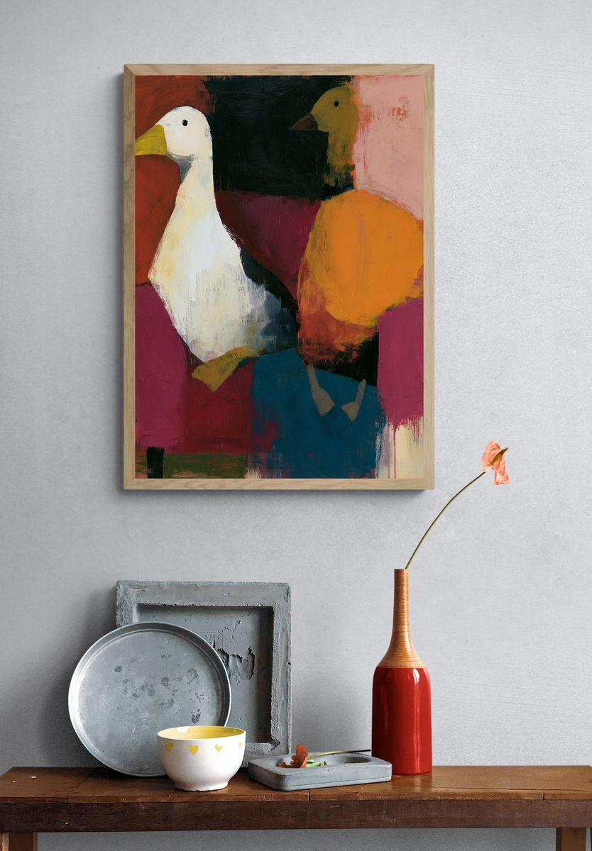 Duck Pair Abstract Poster. — room view 3