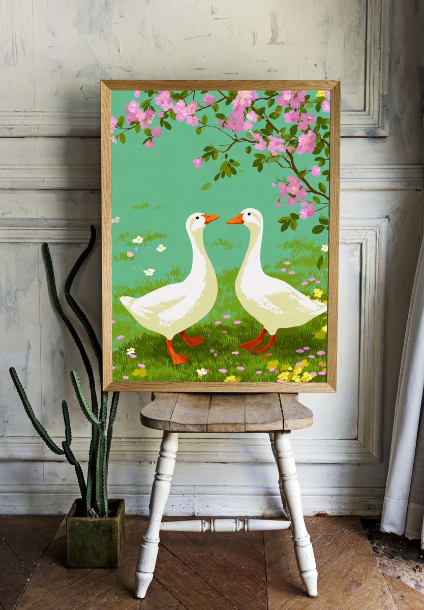 Ducks in Bloom — Illustration Print. — room view 1