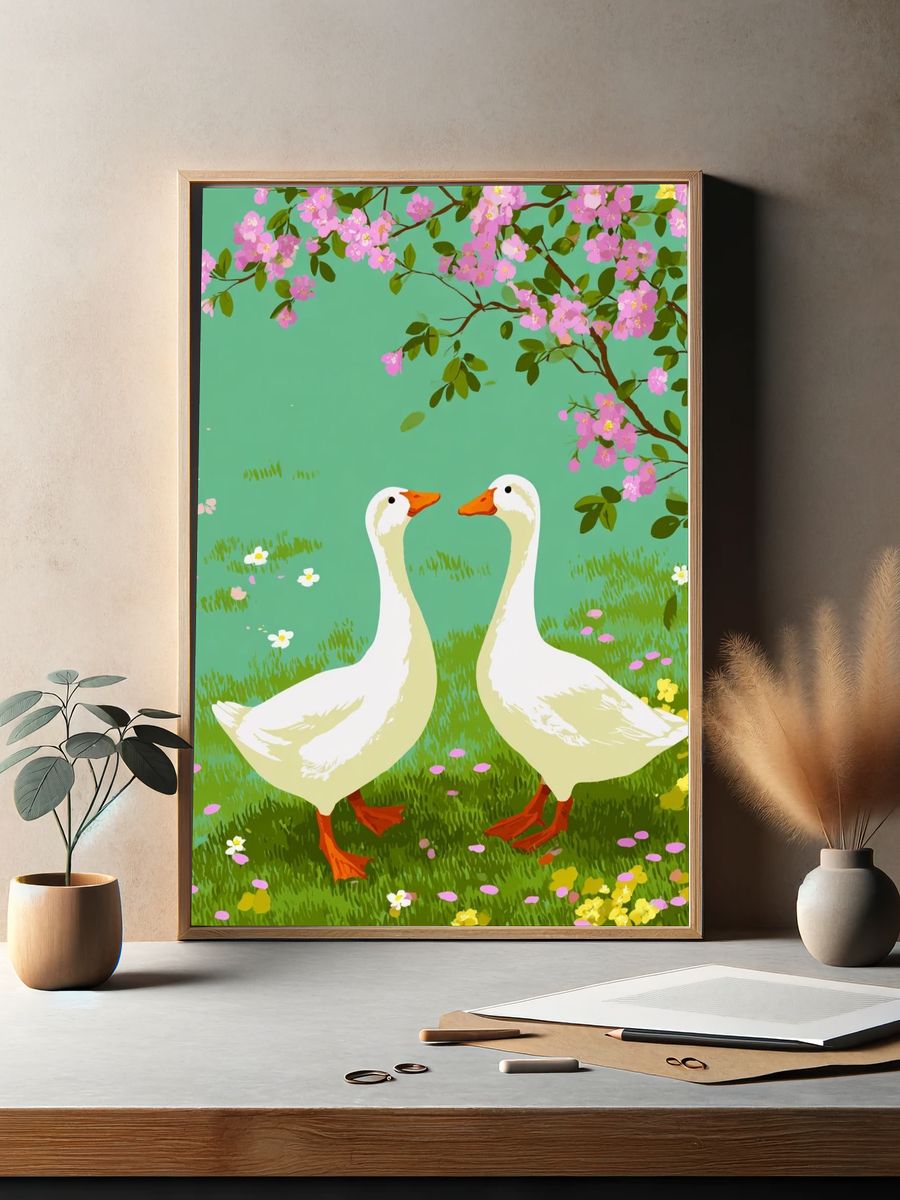 Ducks in Bloom — Illustration Print. — room view 2