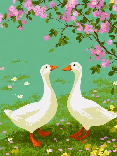Ducks in Bloom — Illustration Print. poster