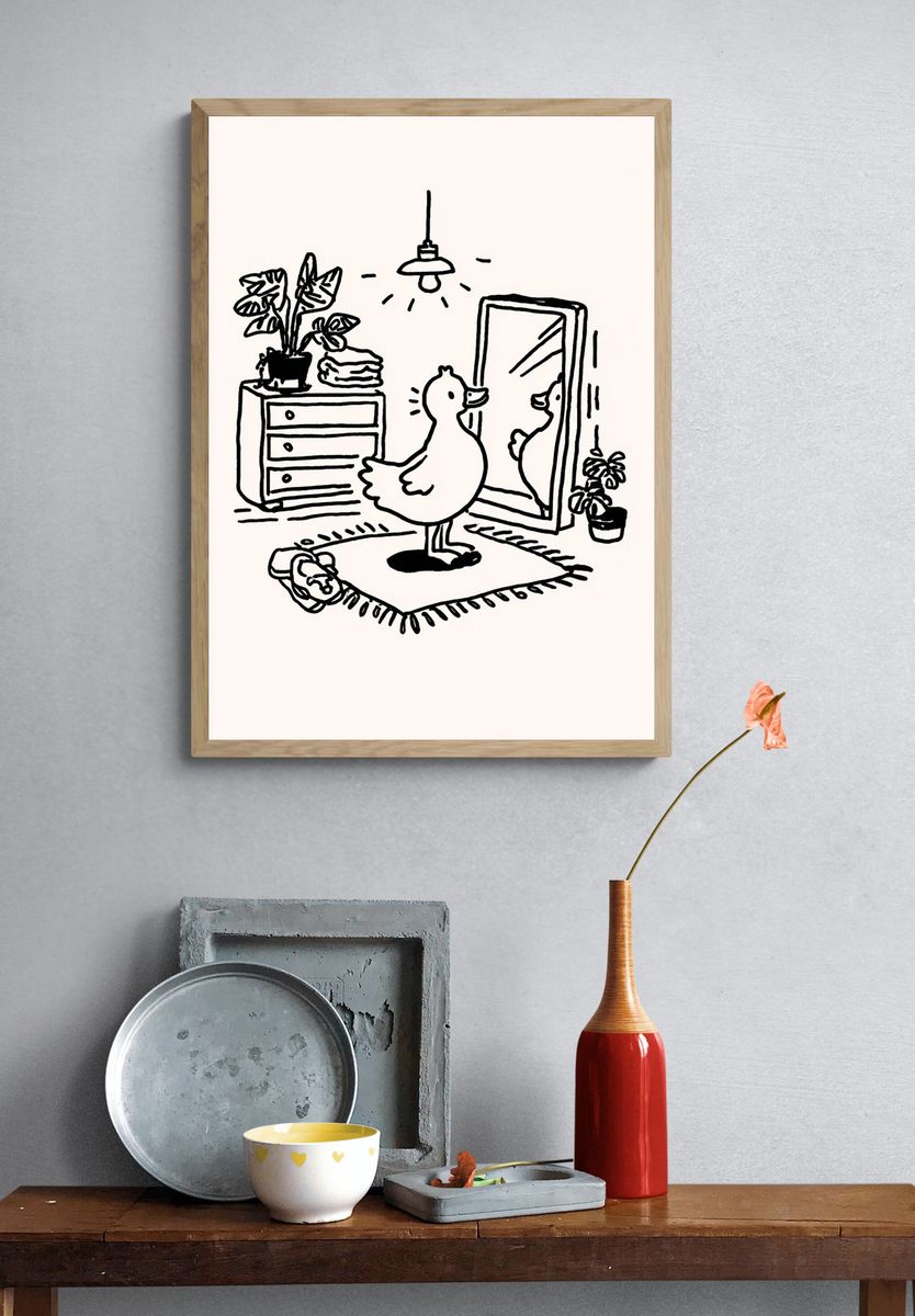 Duck in Front of Mirror — Illustration Print. — room view 3