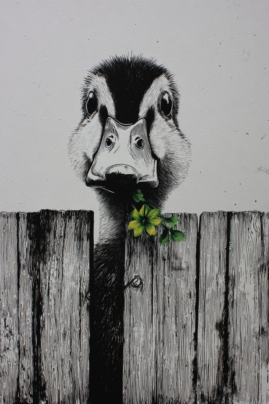 Duck with Flower — Illustration Print. poster detail