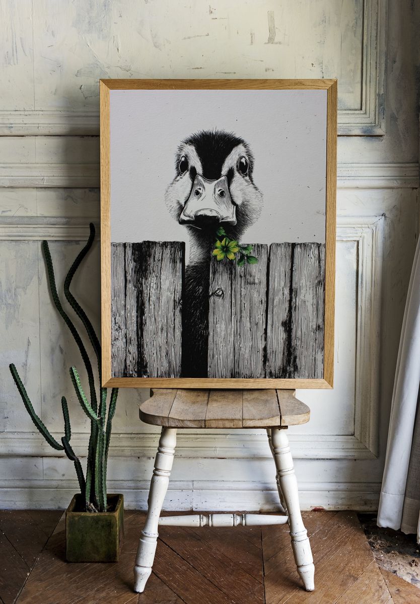 Duck with Flower — Illustration Print room preview