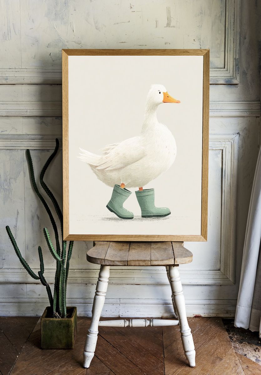 Duck in Rain Boots — Illustration Print. room preview