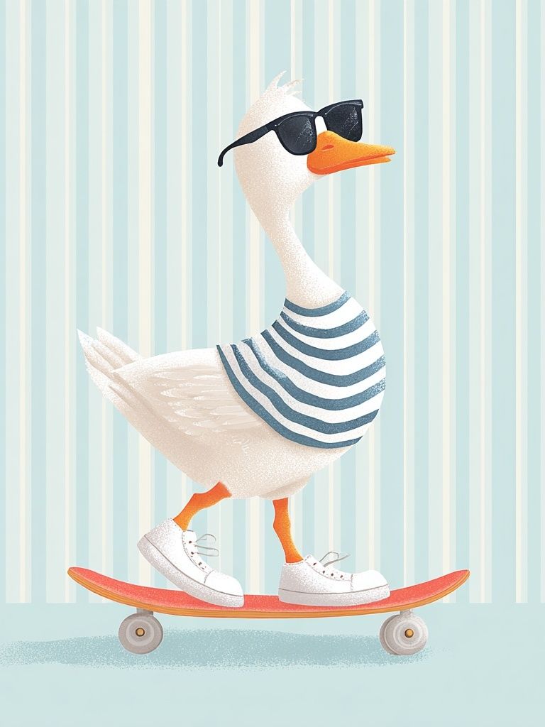 Cool Skateboarding Duck — Illustration Print. poster — illustration art