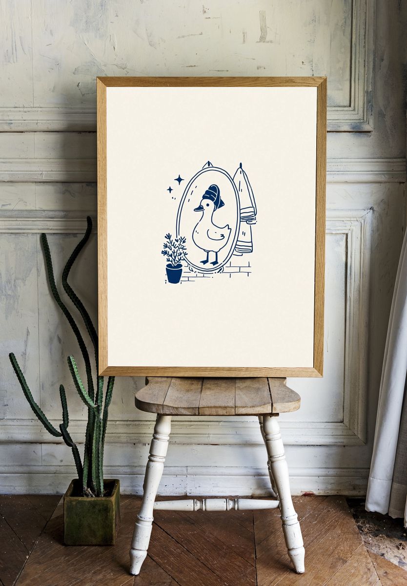Duck in Mirror — Illustration Print room preview