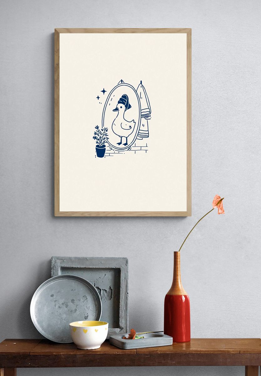 Duck in Mirror — Illustration Print. — room view 3
