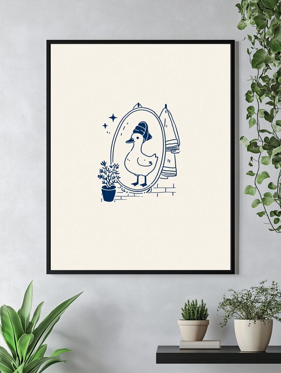 Duck in Mirror — Illustration Print. — room view 4