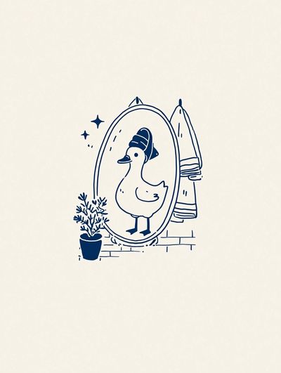 Duck in Mirror — Illustration Print. poster print