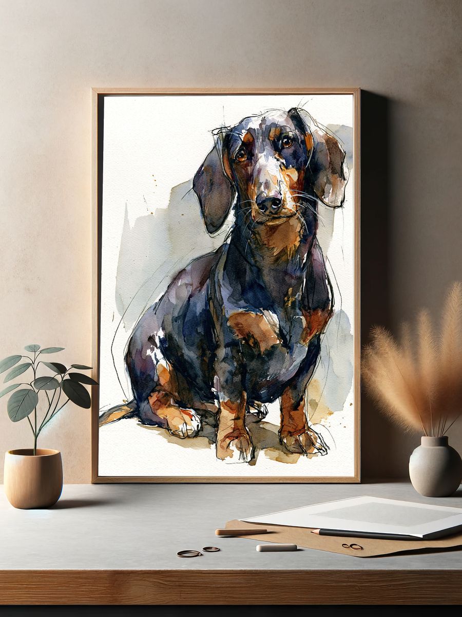 Dachshund Watercolor Poster. — room view 2