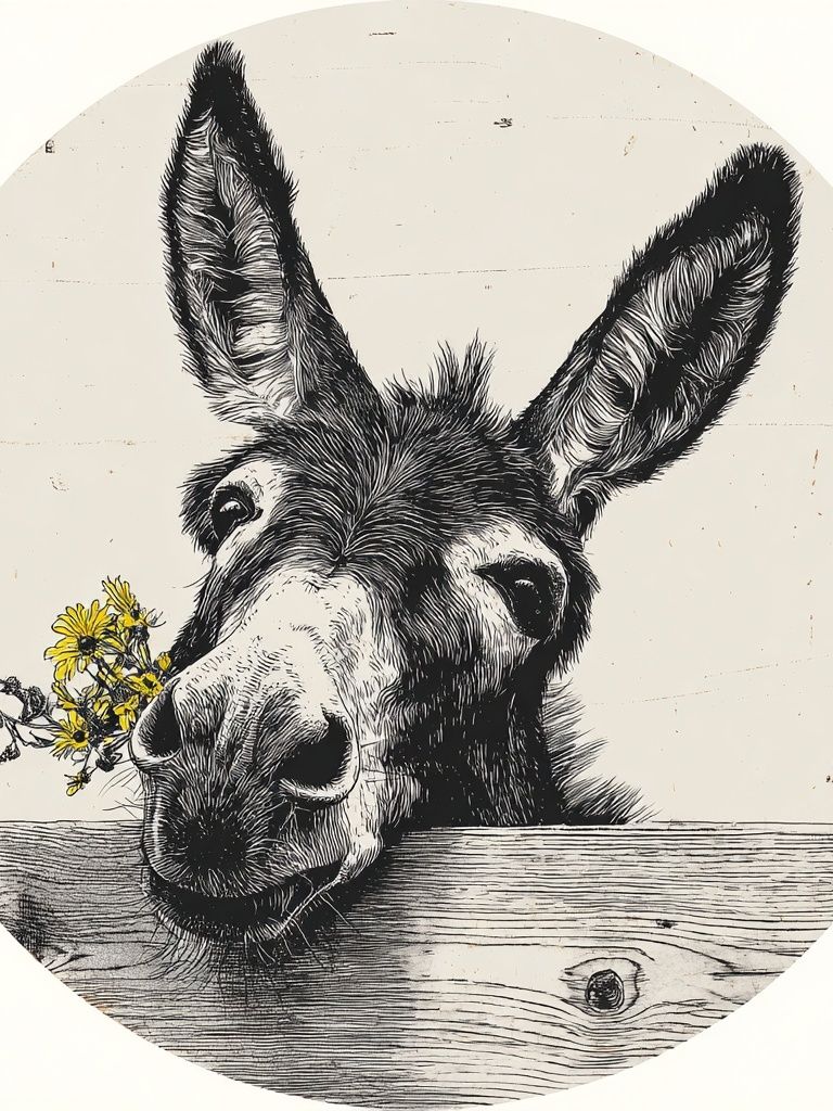 Donkey with Flowers — Illustration Print. poster detail