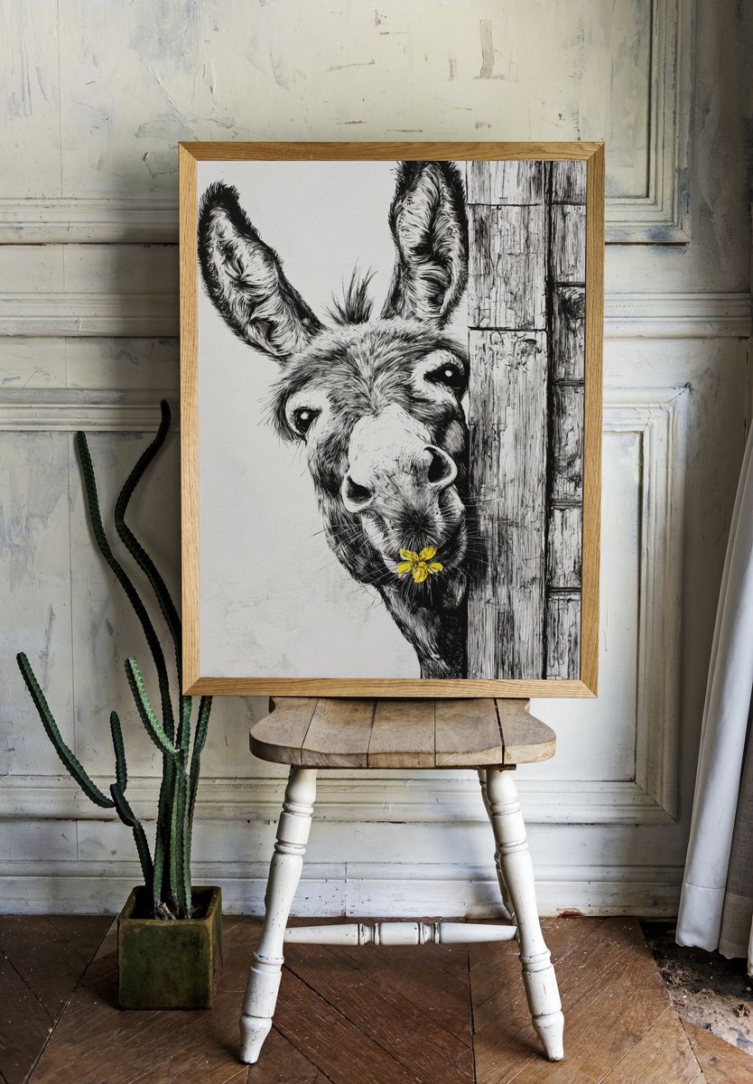 Donkey with Flower — Illustration Print room preview