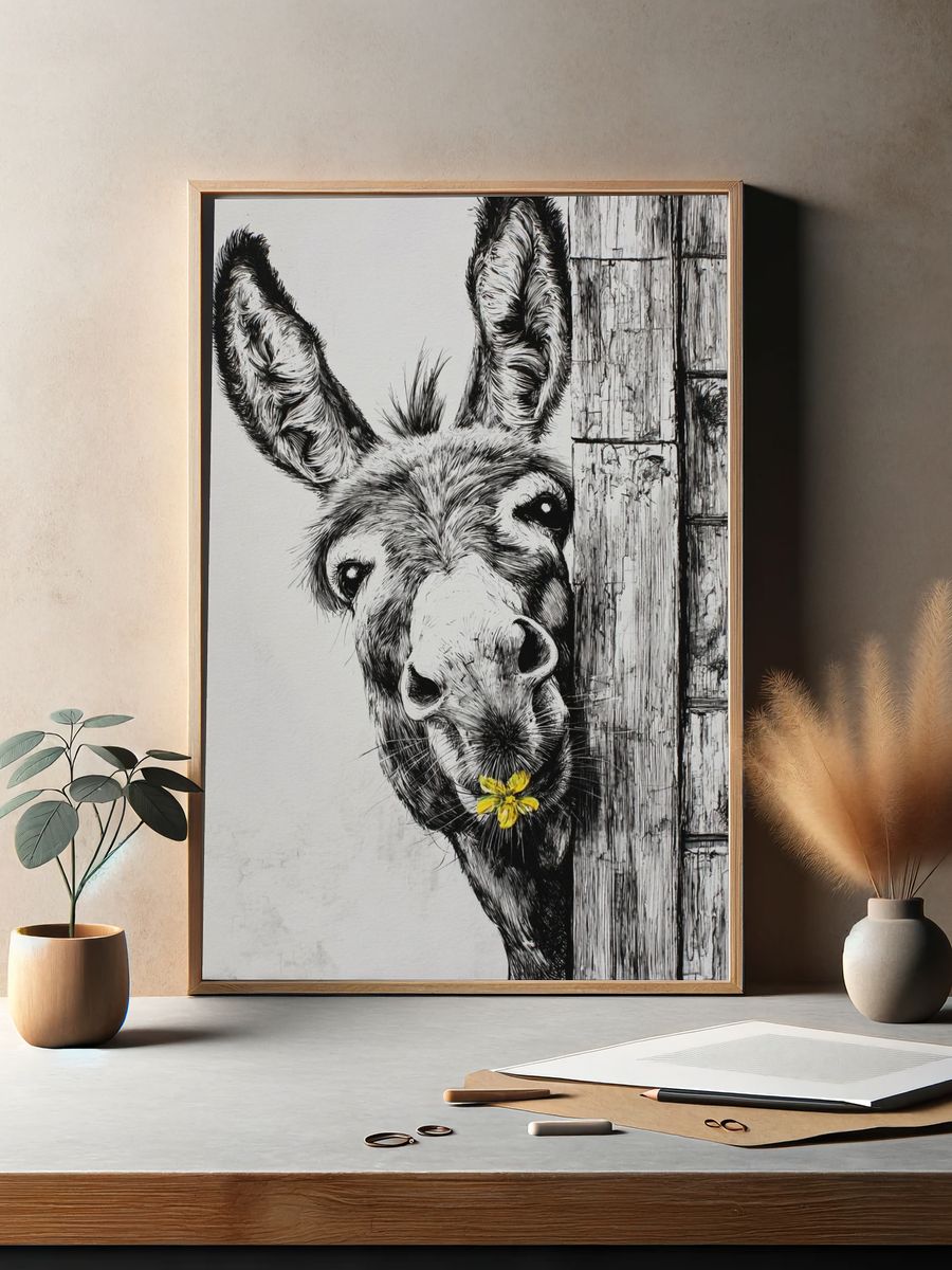 Donkey with Flower — Illustration Print. — room view 2