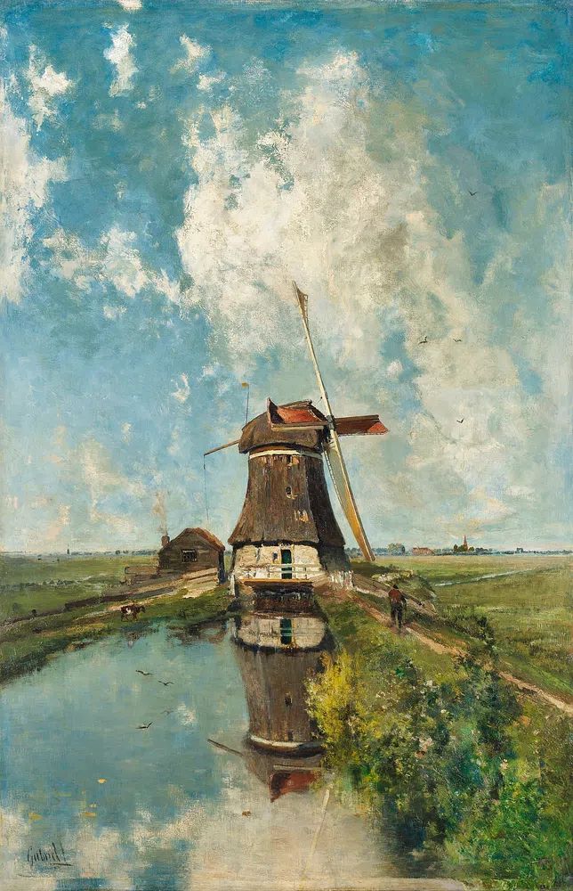 Dutch Windmill Landscape Poster. poster — fine-art art
