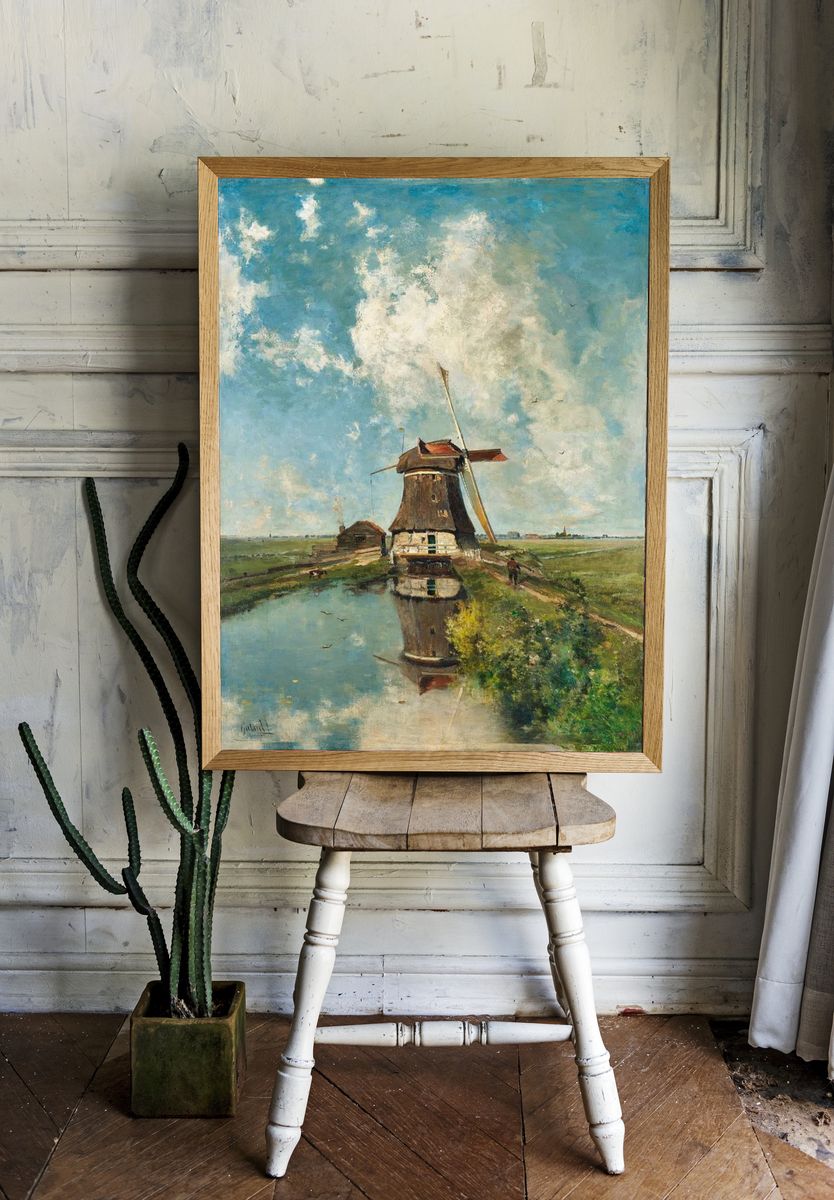 Dutch Windmill Landscape Poster room preview