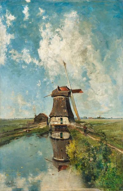Dutch Windmill Landscape Poster. poster print